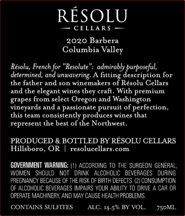 2020 Barbera Label Columbia Valley